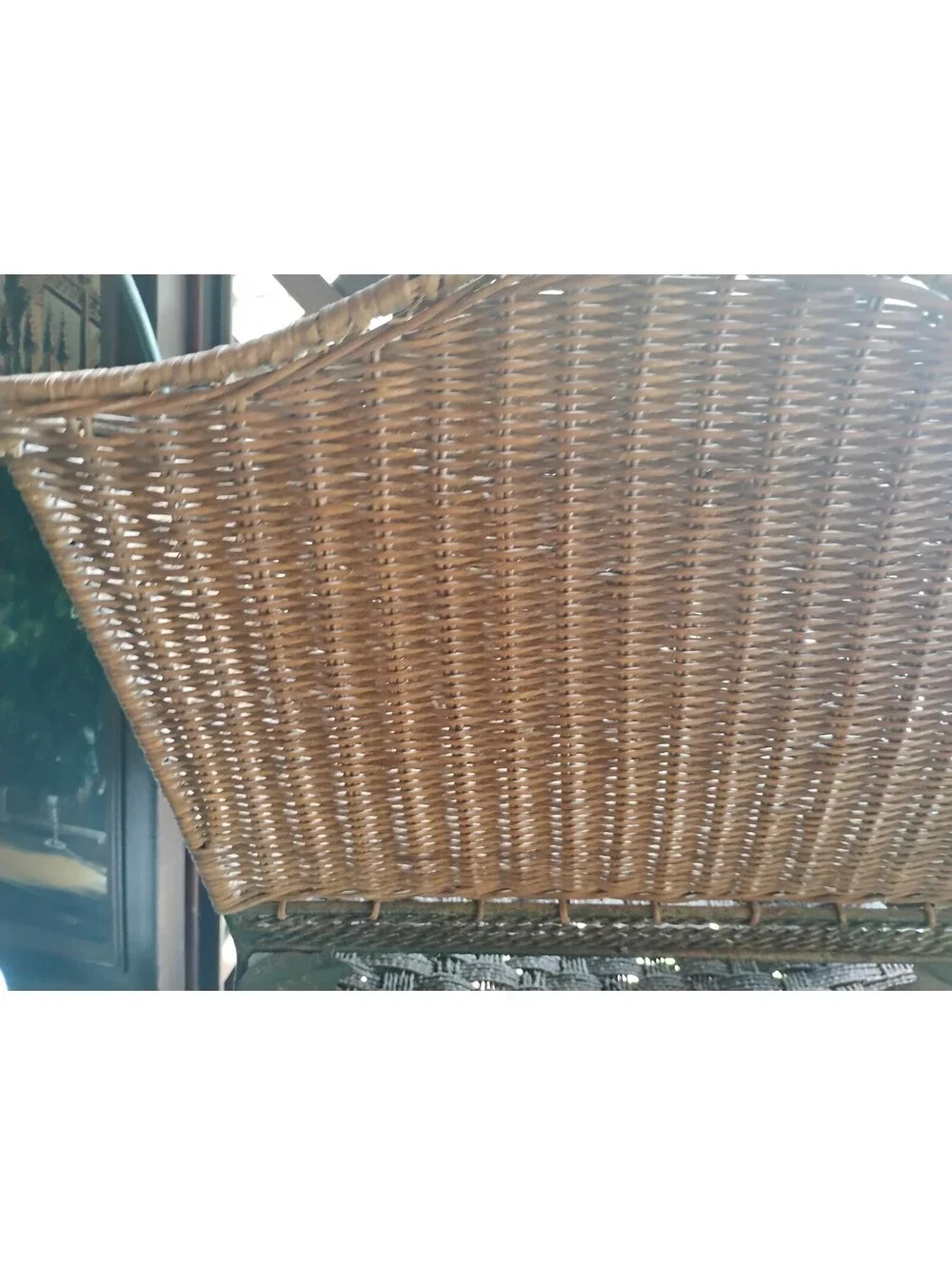 Vintage Wicker Basket with Metal Leaf Detail